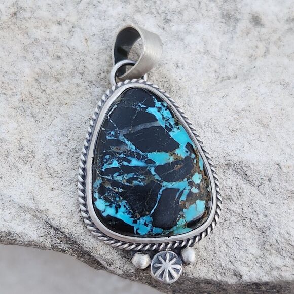 Blue Moon / Blackjack Turquoise Navajo Made Pendant Burt and Katherine Francisco